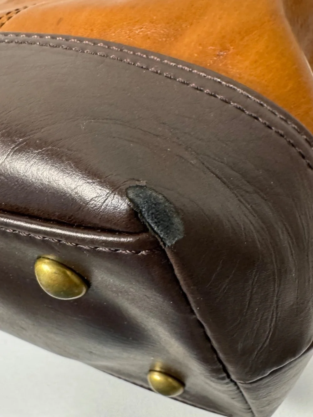 Tignanello Genuine Leather Two-Tone Satchel Crossbody Bag Brown Tan